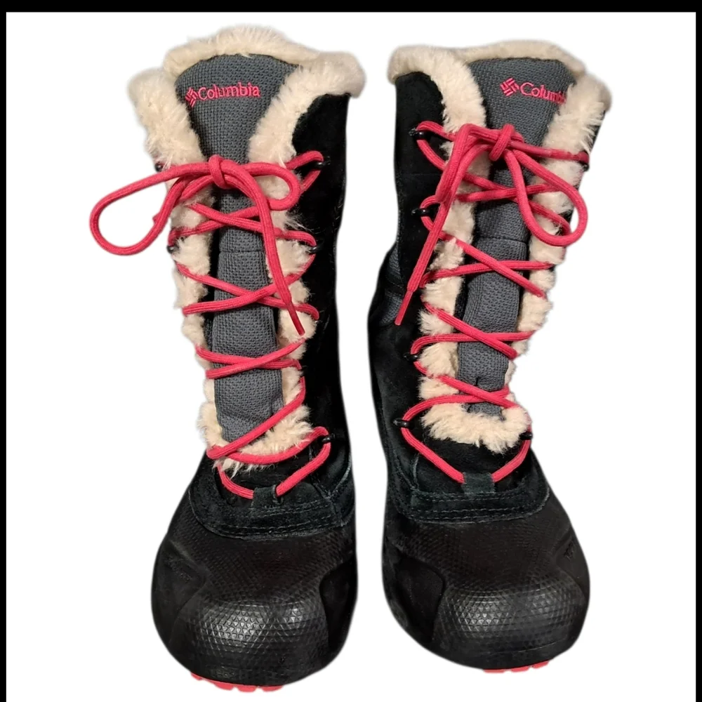 Columbia Kids Omni-Heat Waterproof Snow Boots Black Grey Pink Techlite Size 5